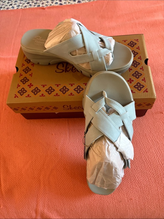 Skechers Shoes - Skechers Light Blue Crisscross Slide Sandals